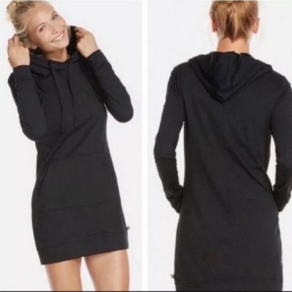 Fabletics Black Yukon Hooded Sweatshirt Dress Xs